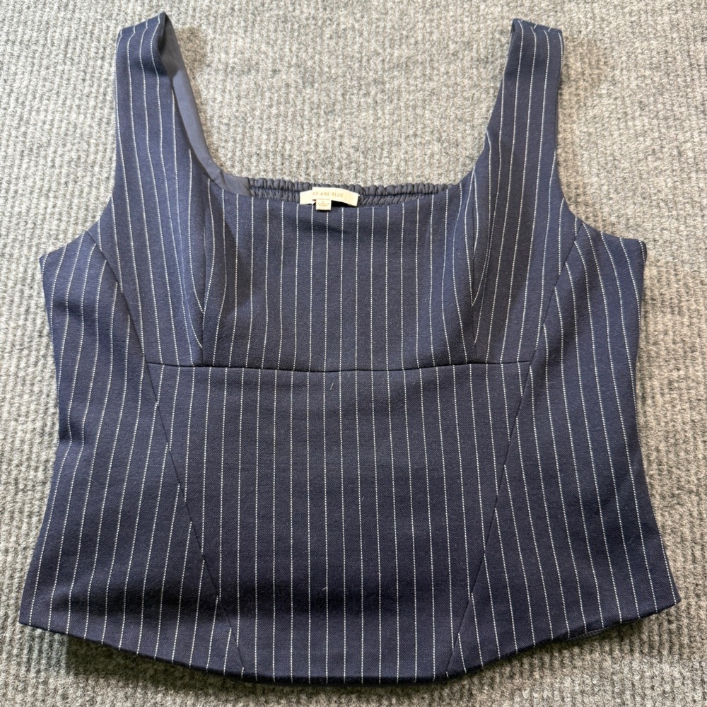 Roses Are Blue Pinstripe Tank Top Womens L Smocked Navy Blue Academia Career